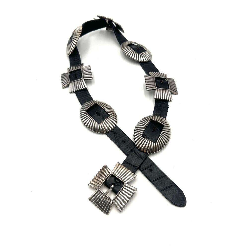 VINTAGE 1993 - Navajo Silver & black Leather Concho unisex Belt
